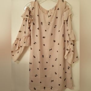 Patrizia Pepe Pink Floral Mini Dress Cold Shoulder Long Sleeve 42/Small
